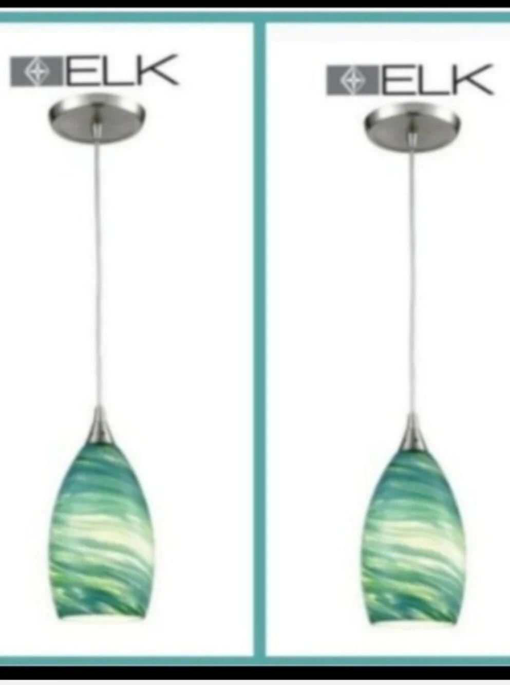 NEW! 2 Blown Art Glass Pendant Lights Lamps Accent Lamp teal- blue- green